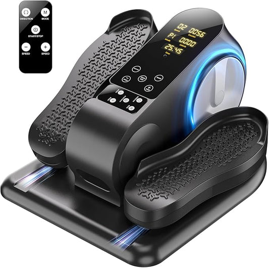 Under Desk Elliptical Machine - Upgraded Model， Ellipse Leg Exerciser for Seniors Fully Assembled, Quiet & Portable，Electric Seated Pedal Exerciser with Remote Control & 12 Adjustable Speeds
