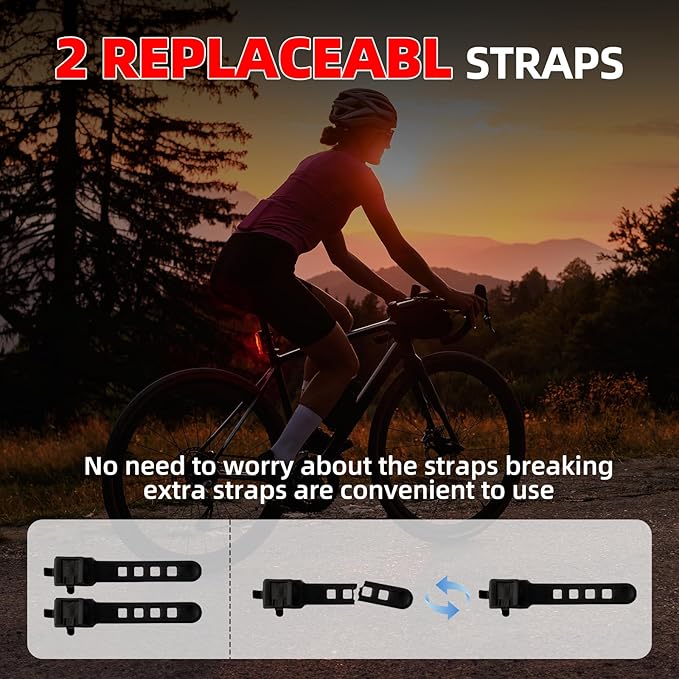 Canway Bicycle Rear Light Red/Blue, Bike Tail Light Rechargeable 168 Lumens Bike Tail Light Battery USB C 500mah Turn Signals 5 Modes Waterproof Safety for Road Mountain Night Riding