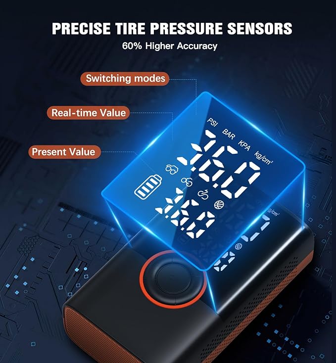 Tire Inflator Portable Air Compressor Portable Cordless Mini Air Pump with Digital Pressure Gauge Inflater 150PSI Fast Inflation and Auto Shutoff Function Tires Pump for Cars Motorcycles Bikes(Orange)