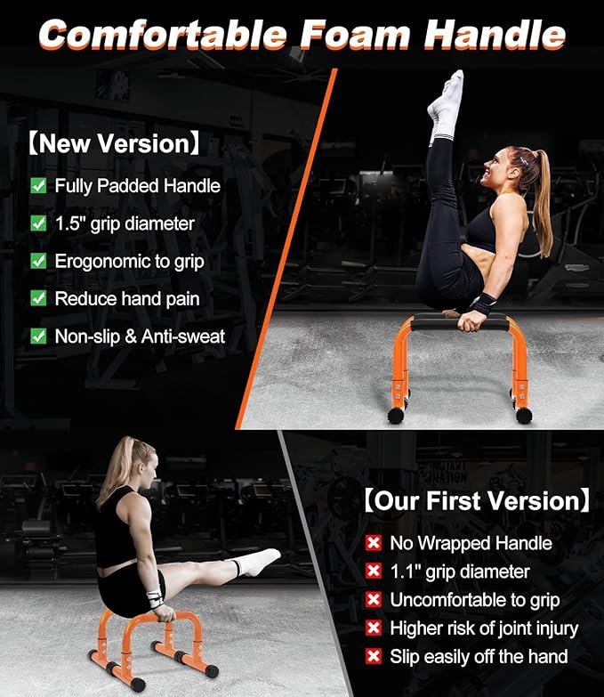 Push Up Bar, 12 Inch High Non-Slip Parallettes Bars & Dip Bars With Foam Handles, Heavy-Duty No Wobbling Calisthenics Equipment For Handstand, L-Sit, Gymnastics, Strength Training Home Gym Use