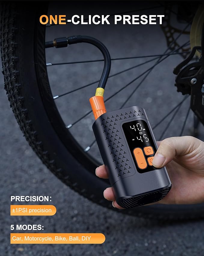 Electric Bike Pump, 160PSI Mini Bike Tire Pump, 4X Fast Bicycle Pump with Digital Pressure Gauge, Bike Air Pump with Presta Valves for Mountain Bike, Moto, Road Bike, Car and Balls