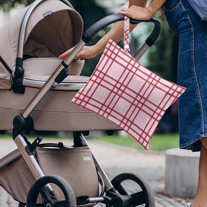 4 Pack Cute Cherry Checkered Wet Bag Waterproof Washable Reusable Wet Dry Bag for Swimsuit Pump Parts Dirty Clothes Bathing Cloth Diaper Travel Beach Pool Yoga Gym Toiletries Travel Beach Essentials