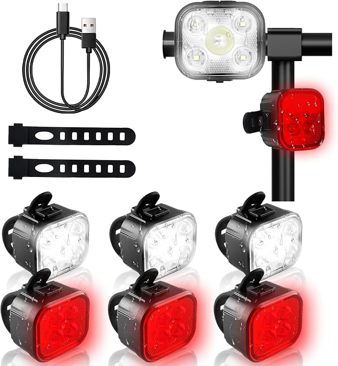 KunHe Bike Lights for Night Riding USB Rechargeable Bike Lights Front and Rear 8+12 Modes Bike Light Set Bicycle Lights Headlight and Taillight Easy to Install