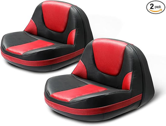 PEXMOR Boat Seats, Fishing Boat Seat, Waterproof Captain Seat Low Back Casting Bass Seats for Boats, Thick Soft Cushion Butt Seat, 2 Packs (Red&Black)