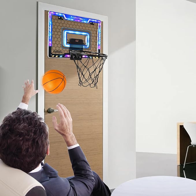 AOKESI Basketball Hoop Indoor for Kids, Mini Basketball Hoop with 3 Balls,Led Light,Batteries & Electronic S Sport Basketball