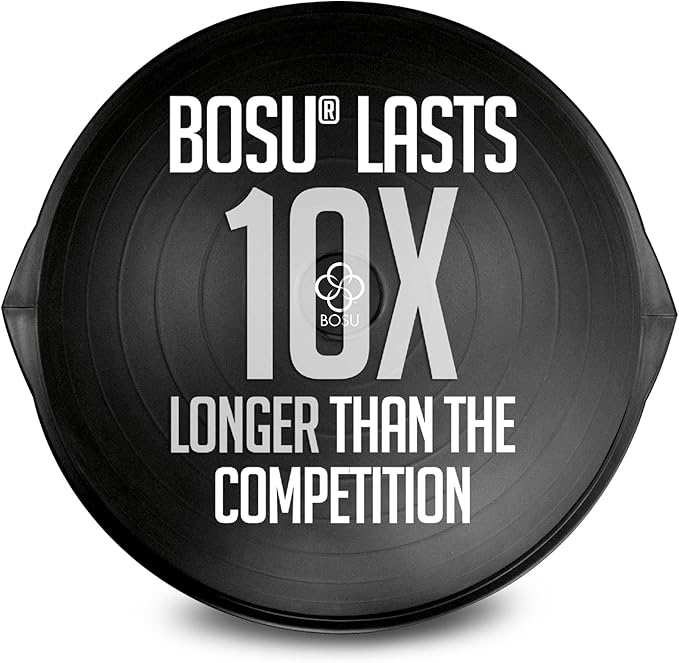 Bosu Balance Ball Exercise Trainer, Home Gym Equipment w/ Guided Workouts & Pump, 26", Blue - Inflatable Fitness Platform for Strength Training, Standing, Balancing, and Core Workout