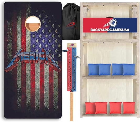 CornholeGamesUSA Pro Cornhole Boards Set | Made in USA | 3/4 Baltic Birch | No Bounce | Triple Thick Legs | Two Brace & Handles, Tournament 2x4 Regulation Set with Score Tower & Cornhole Bags