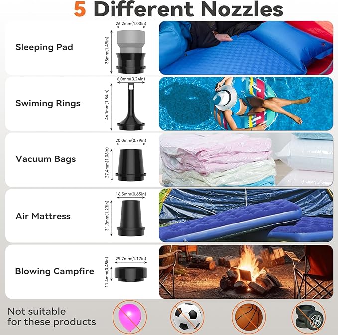 Sportneer Mini Air Pump: 1600mAh Rechargeable Air Pump for Inflatables with Hook, Magnetic and Light Function, Air Mattress Pump for Pool Floats, Sleeping Pads, Swimming Ring, Vacuum Storage Bags