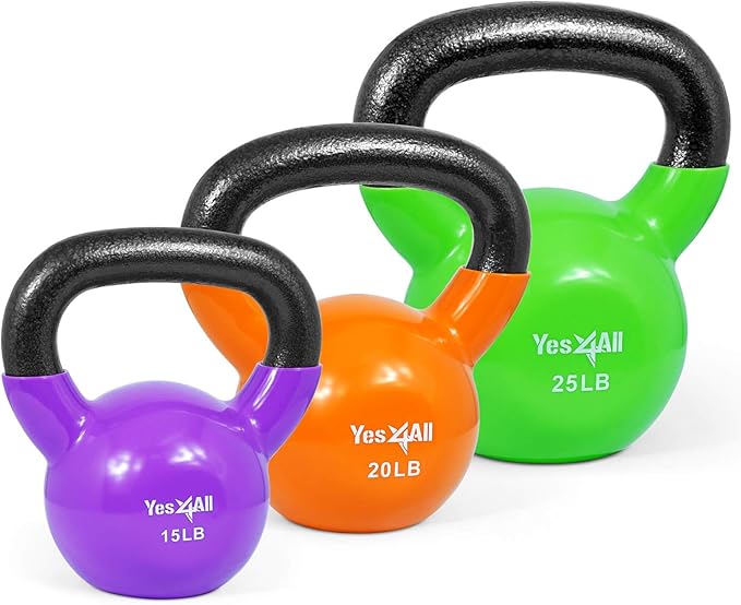 Yes4All Kettlebell Set Vinyl Coated Weights Combo for Full Body Workout Equipment Push up, Grip Strength Training, Dumbbell Weights Exercises