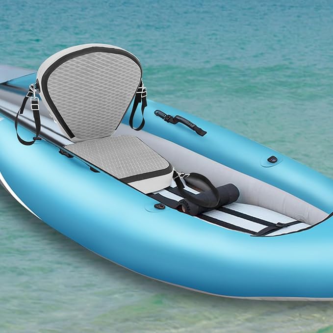 Kayak Seats, Universal Kayak Inflatable Seat with Backrest, Padded Thicken Cushion Kayak Seat, Adjustable Strap and Comfortable Breathable EVA Material (Grey)
