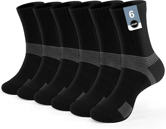 6-Pair Cushion Sports Socks Men Women Tennis Sock Ankle-support for Basketball Baseball Running Hiking Padel..