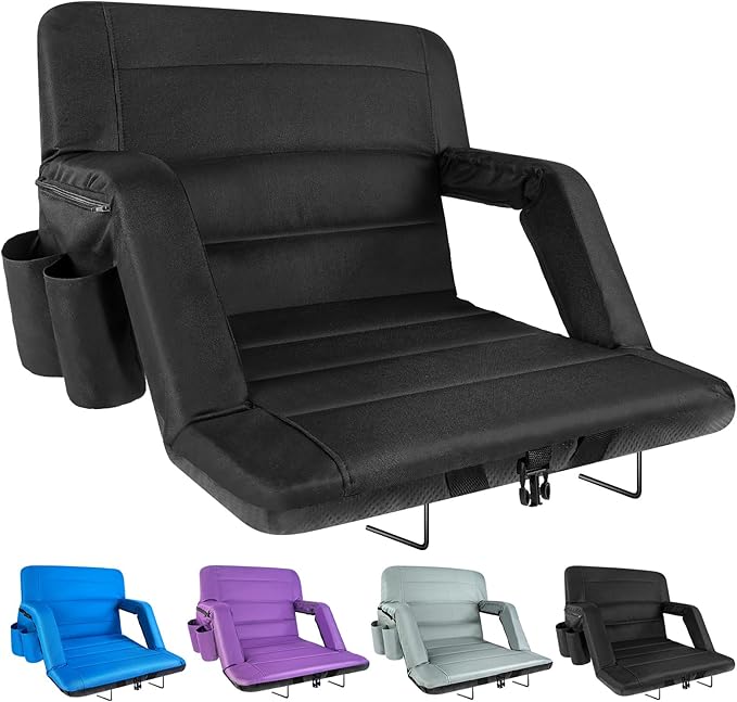 Extra Wide Stadium Seats with Back Support, Exclusive Bleacher Chairs with Back and Cushion Folding Stadium Chairs, 6 Reclining Positions Waterproof Bleacher Seats (Extra Wide|25" Black)