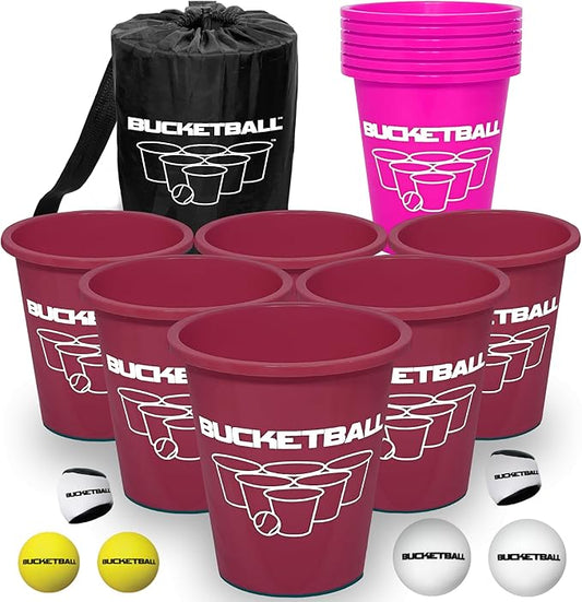BucketBall | Team Color Edition | Combo Pack (Maroon/Pink): Original Yard Pong Game: Best Camping, Beach, Lawn, Outdoor, Family, Adult, Tailgate, Jumbo, Giant Game