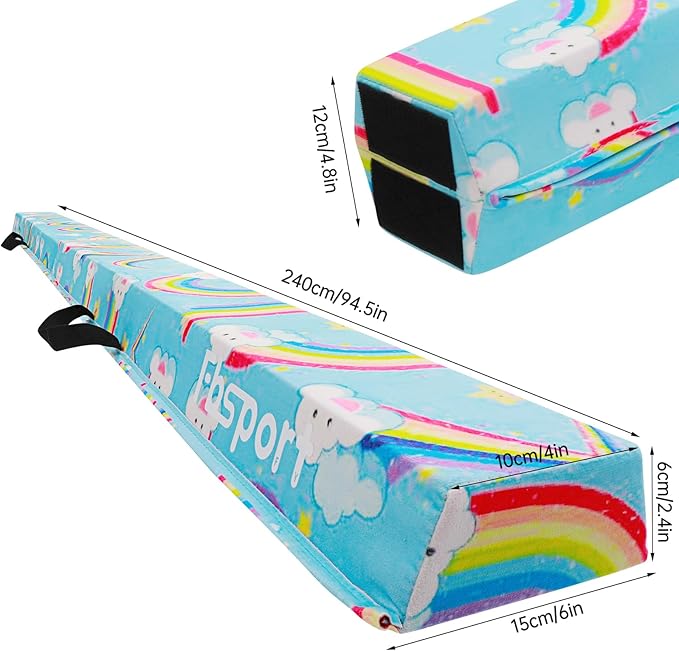 FBSPORT 8ft/6ft Balance Beam: Folding Floor Gymnastics Equipment for Kids Adults,Non Slip Rubber Base, Gymnastics Beam for Training, Practice, Physical Therapy and Professional Home Training