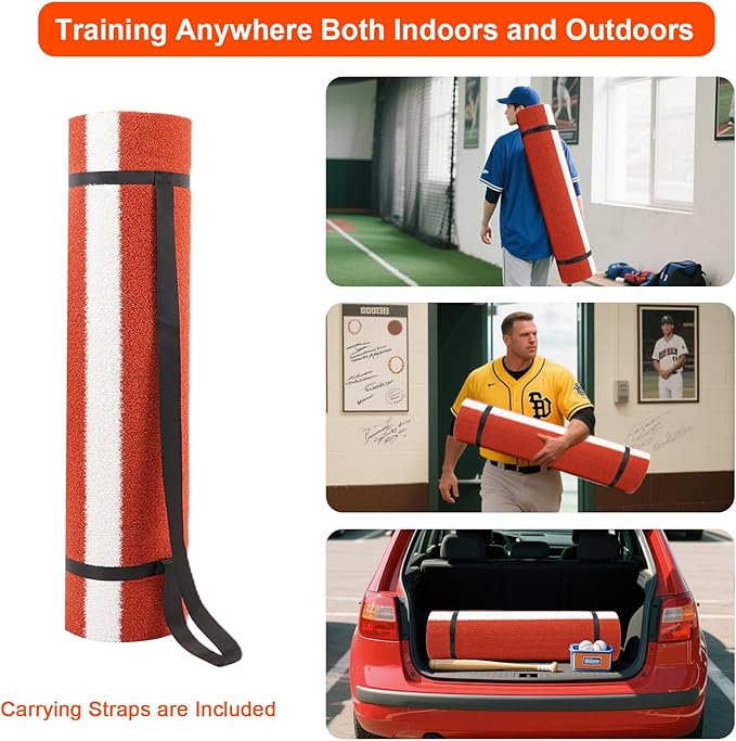 Baseball Hitting Mat, Home Plate Mat with Anti-Slide Rubber Back, 6’ x 4’ | 10’ x 3.8‘ | 12‘ x 6’ Portable Batters Box Turf Mat Baseball for Hitting Practice - Indoor and Outdoor Use