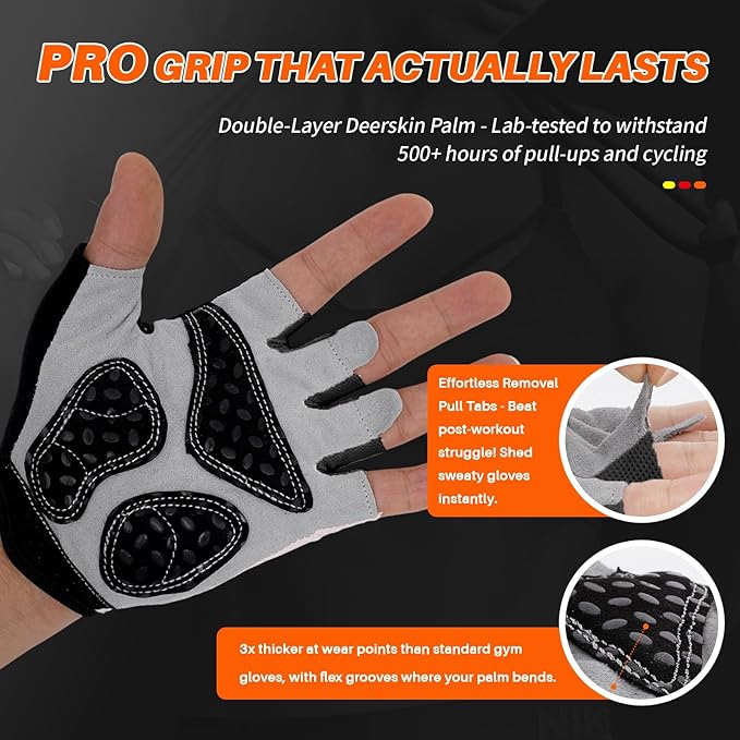 Double-Layer Deerskin Palm Gym Gloves: Anti-Slip Workout Gloves for Men & Women | Weight Lifting, Cycling, Rowing | Breathable 3D Padded Design