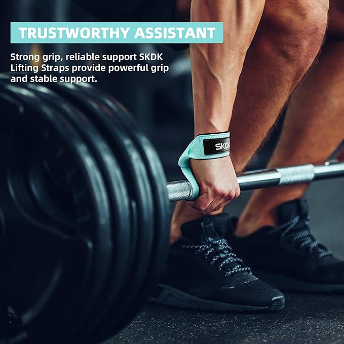 SKDK Cotton Hard Pull Wrist Lifting Straps Grips Band-Deadlift Straps with Neoprene Cushioned Wrist Padded and Anti-Skid Silicone - for Weightlifting, Bodybuilding, Xfit, Strength Training