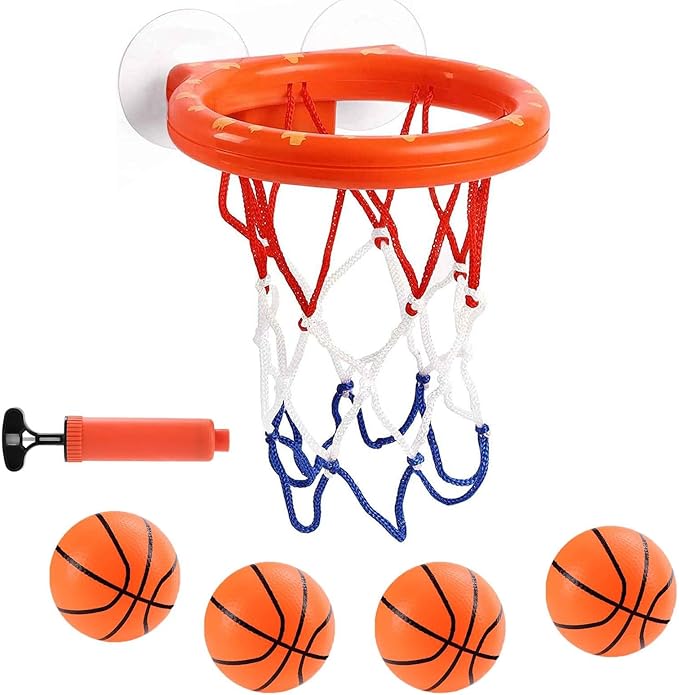 Cyfie Bath Toys for Toddlers - Bathtub Basketball Hoop Set with 4 Balls for Kids Ages 3-8 - Suction Cup Shower Toy for Boys and Girls
