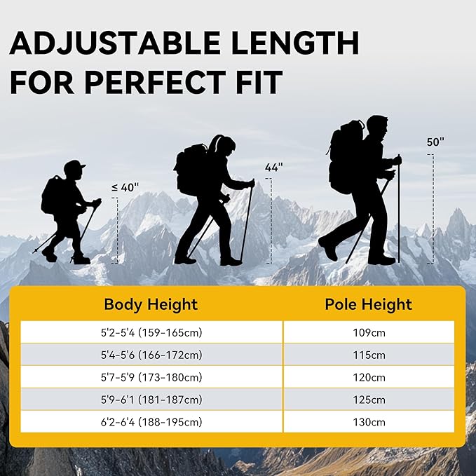TOBTOS Trekking Poles, 2 Pack 7075 Aluminum Walking Sticks with Quick Lock, Lightweight Adjustable Hiking Sticks, Comfortable Cork Grips for Hiking, Walking & Camping