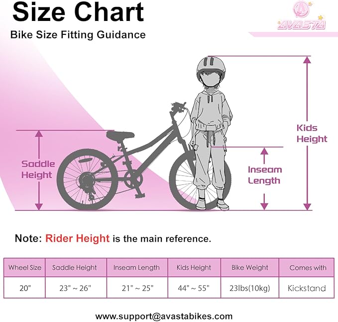 AVASTA Govet 20'' Kids Mountain Bike for 6-12 Years Old Boys Girls with Suspension Fork, 6 Speeds Drivetrain, Multiple Colors