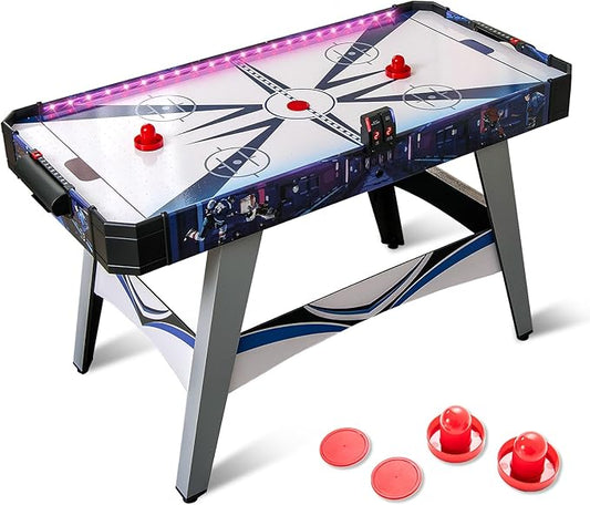 Giantex 54" Air Hockey Table - Arcade Hockey Table Gaming Set w/LED Electronic Scoring & Lights, 2 Pucks, 2 Pushers, Powerful 12V Motor, Air Hockey Game Table for Kids Adults, Game Room, Home, Office