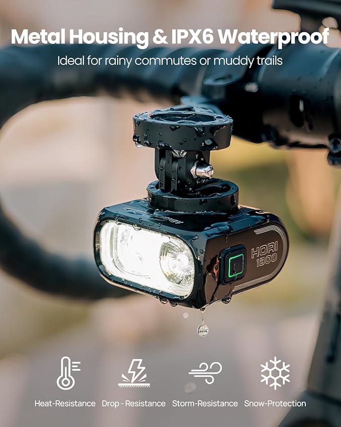 Magicshine Hori 1300 Bike Lights for Night Riding, High and Low Beam, USB-C Rechargeable Bike Headlight, IPX 6 Waterproof Bike Front Light for Road Urban Cyclists-1300 lumens