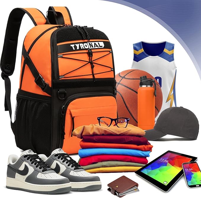 Basketball Bag Backpack with Ball Holder and Shoes Compartment,Best for Basketball, Soccer, Volleyball, Gym. (ORANGE)