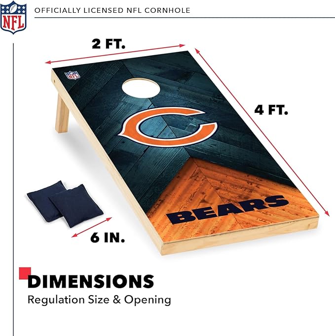 Wild Sports NFL Football 2' x 4' Regulation Size Solid Wood Cornhole Set with Direct Print HD Team Graphics Great Gift for Any Football Fan! Bean Bag Toss Family Outdoor Game
