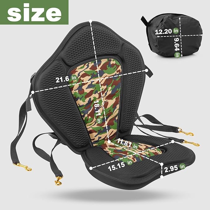 Kayak Seat, Universal Deluxe Thicken Seat Cushions for Kayak, Canoe Seats with Detachable Storage Bag for Kayaking Canoeing Rafting Fishing (2 Pack Camo Thick)