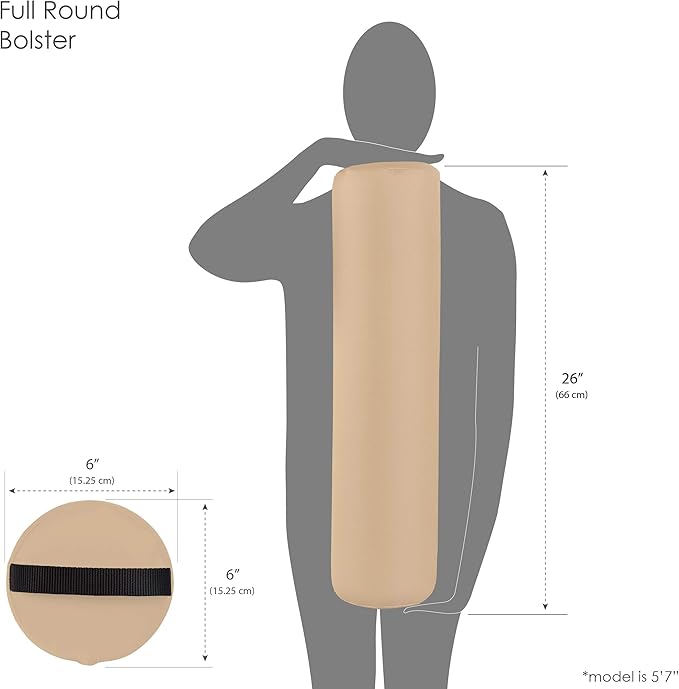 Earthlite Bolster Pillow Full Round – Durable Massage Bolster, 100% PU Upholstery incl. Strap Handle/Professional Quality for Massage Table/Back Pain Relief