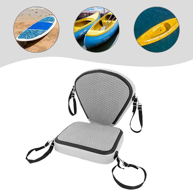 Inflatable Kayak Seat with Back Support, Portable Thicken Cushion, Padded Kayak Seats, Adjustable Strap, Paddle Board Seat Replacement for Kayaking Canoeing Drifting Rafting Fishing