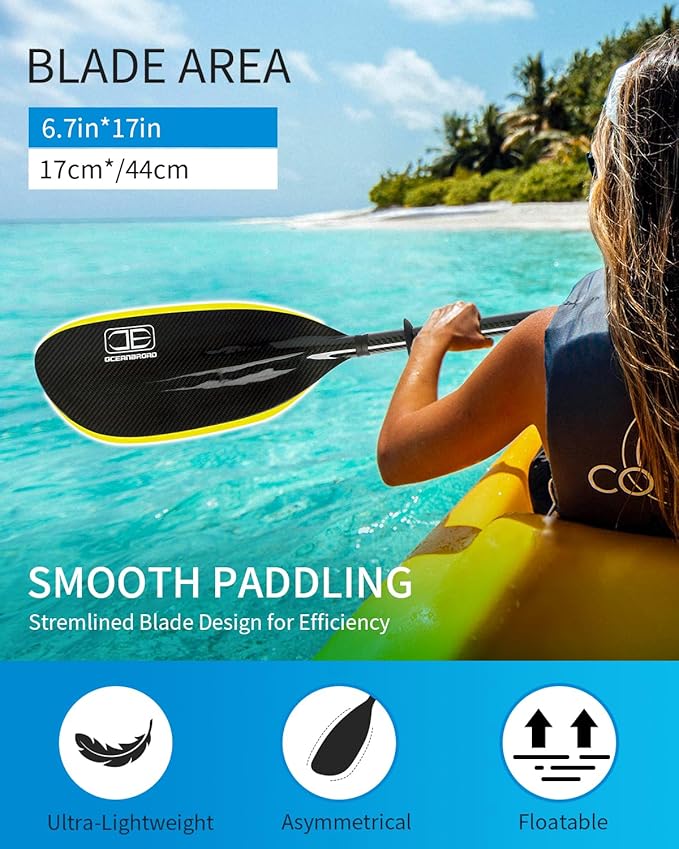 OCEANBROAD Full Carbon Fiber Adjustable Kayak Paddle, 2-Piece, with Paddle Bag and Paddle Leash