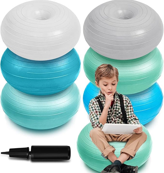 Lewtemi 6 Pcs Flexible Seating for Classroom Elementary 20 Inch Yoga Ball Chairs Large Inflatable Donut Exercise Ball Chair Stability Balance Trainer with Inflator for Kids Student(Elegant Color)