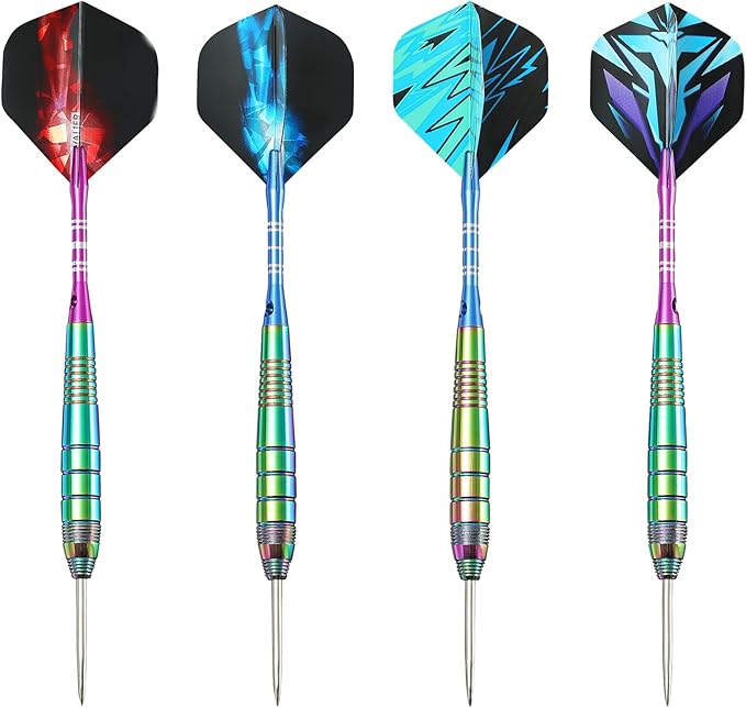 Darts Metal Tip Set Professional Metal Darts for Dartboard Steel Tip Darts with Nonslip Iron Barrel Aluminum Dart Shafts,Extra Flights,Dart Sharpener,Gift Box
