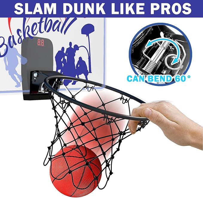 Basketball Hoop Indoor for Kids 4-12 Years Old, Over The Door Mini Hoops with 4 Balls, Scoreboard & Music Accompaniment, Cheering Sounds, Indoor Basketball Hoop Sports Toy Gift for Boys Girls