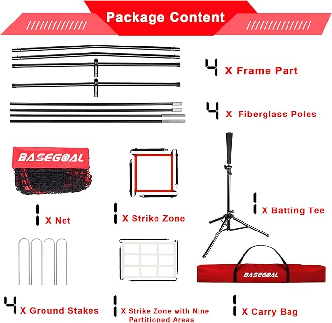 7'×7' Baseball Softball Practice Net,Baseball Backstop,with Batting Tee,for Hitting Pitching Batting Catching with Bow Frame,Bonus Strike Zone