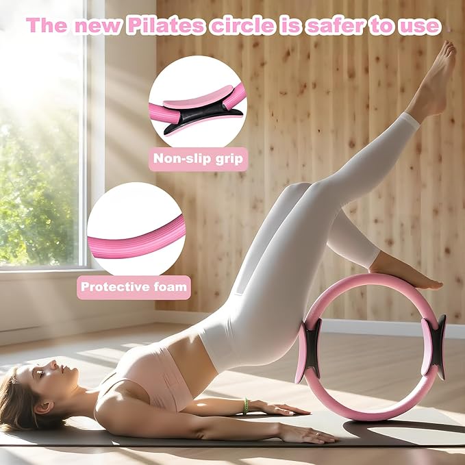 Pilates Ring Circle Set 13 Pcs Exercise Equipment Accessories for Women Workouts Pilates Ball Stretching Strap Magic Circle Yoga Ring Gym Back Bag Resistance Band Anti Slip Socks