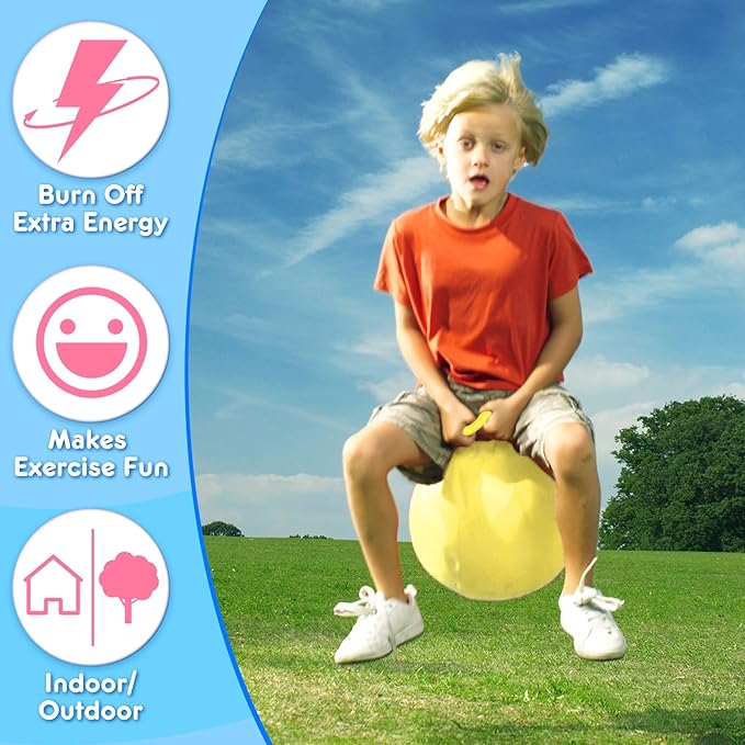 Lewtemi 6 Pcs Hopper Ball Carnival Outdoor Games 15 Inch Jumping Hopping Inflatable Bouncing Ball with Handle and Air Pump for Adults Sport Exercise (Light Colors)