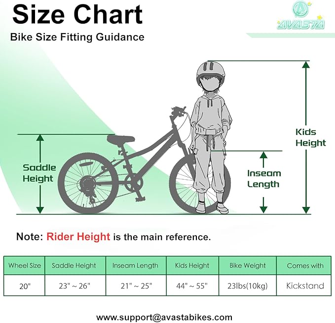 AVASTA Govet 20'' Kids Mountain Bike for 6-12 Years Old Boys Girls with Suspension Fork, 6 Speeds Drivetrain, Multiple Colors