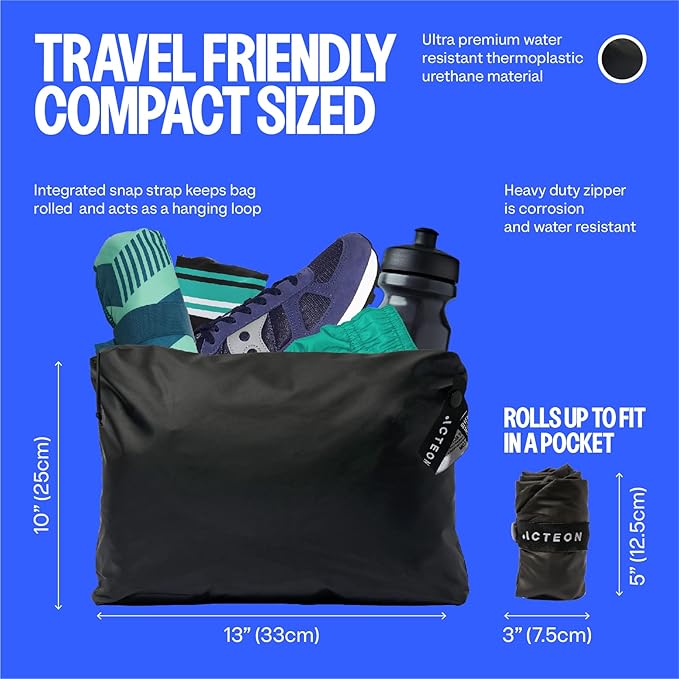 Acteon Wet Dry Gym Bag, Large Travel Water-Resistant Swimsuit & Clothes Organizer, Foldable Pocket Sized Pool, Beach Workout Bags, Fit for Men, Women, Swim, Shoes & Towels, Toiletries, Dirty Laundry