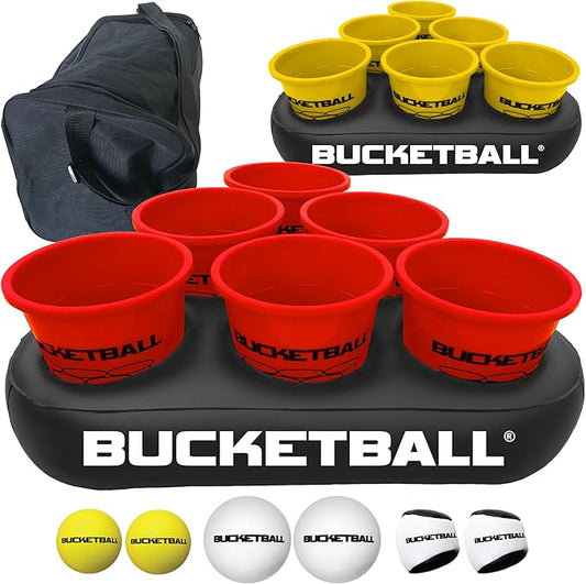 BucketBall | Team Color Edition | Party Pack (Red/Yellow): Original Yard Pong Game: Best Camping, Beach, Lawn, Outdoor, Family, Adult, Tailgate, Jumbo, Giant Game