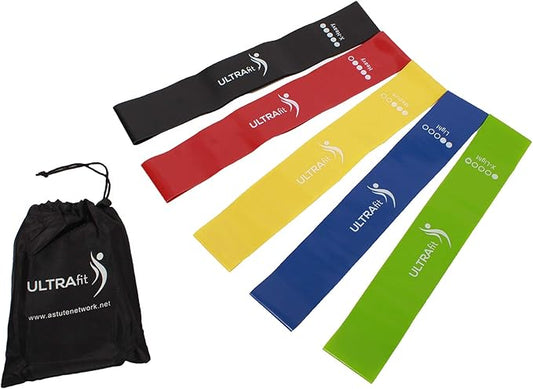 Astute ULTRAfit Resistance Loop Exercise Bands Set of 5 with Carry Bag, Multiple Resistance Levels