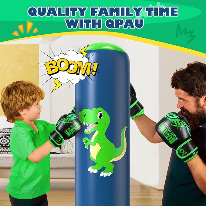 QPAU Inflatable Punching Bag, 48 Inch Stable Inflatable Boxing Bag for 3-6 Kids,Dinosaur Toy & Gifts for Boys and Girls, Kids Boxing Set for Practicing Karate, Taekwondo