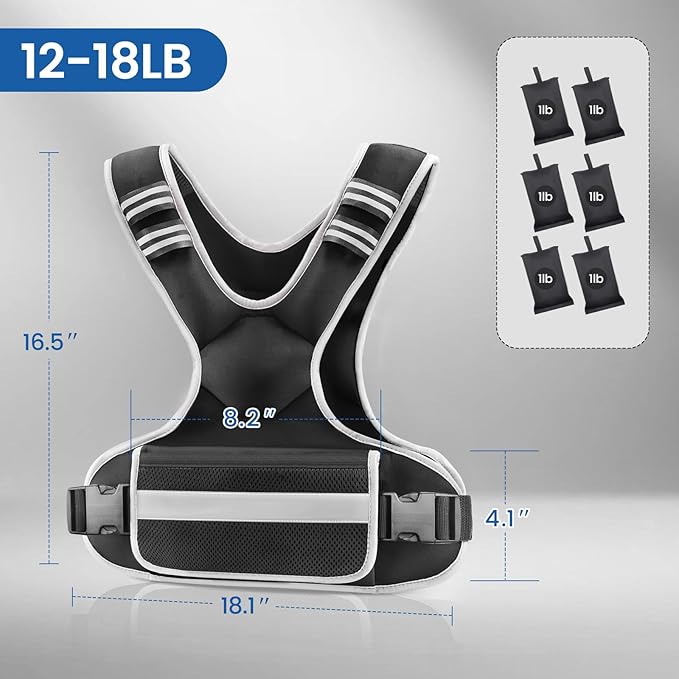 Adjustable Weighted Vest Woman 4-10lb/12-18lb/20-32lb Weighted Vest Men with 6 Ironsand Weights, Shoulder Pads and Large Pocket for Walking Running Crossfit Strength Training