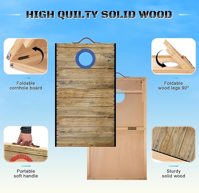 Portable Cornhole Board Set 2 ft x 1 ft Cornhole Set with 6 Bean Bags Foldable Cornhole Game for Kids and Adult Indoor or Outdoor Backyard Corn Hole Toss Games