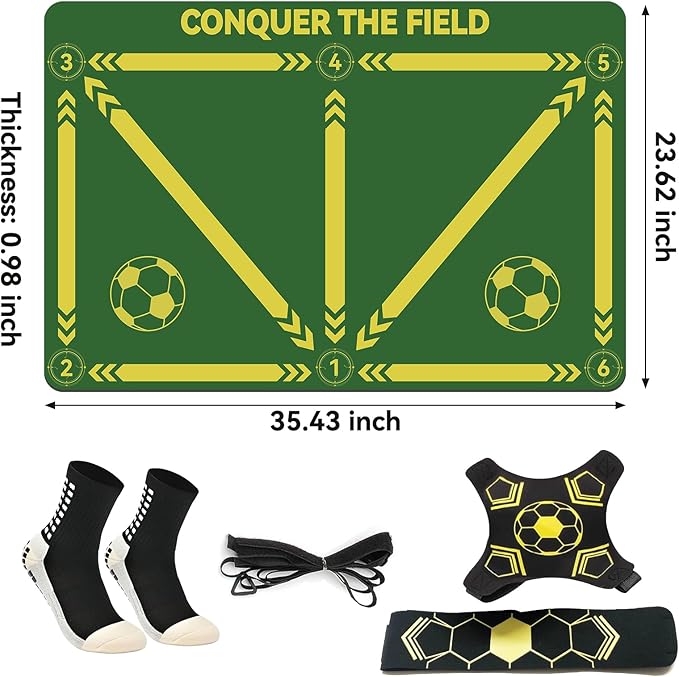 Soccer Training Mat,Football Footstep Training Mat,Agility Improve Ball Control,Quiet and Non-Slip, Includes Adjustable Elastic Rope and Non-Slip Socks, Perfect for Indoor and Outdoor Training