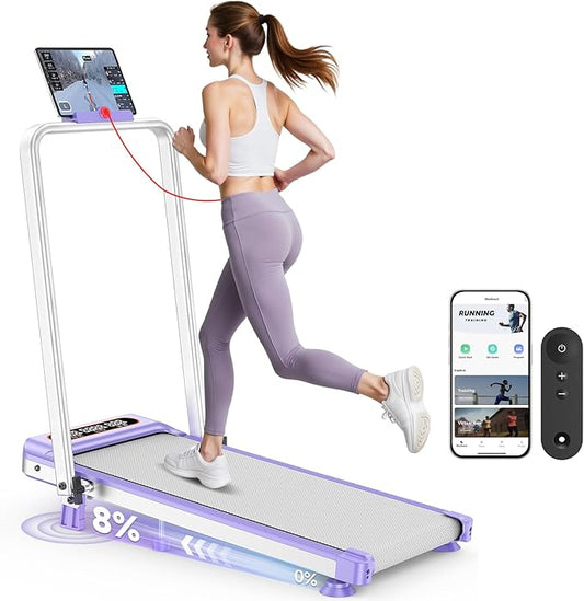 2025 Upgrade Walking Pad Treadmill with 8% Incline & Handle Bar, 3.5HP Portable Treadmill for Home Small, Under Desk Compact Walking Pad 300+lb Capacity, Shock Absorption, 0.6-6mph, Remote, Smart App