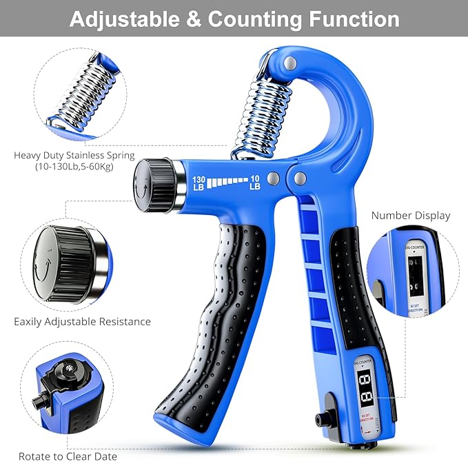 ALMAH Hand Grip Strengthener kit(5 Pack),Grip Strength Trainer,Forearm Workout Trainer Adjustable Grip Exercises,Finger Grip Strengthener,Finger Stretcher,Grip Ring & Stress Relief Ball with Carry Bag