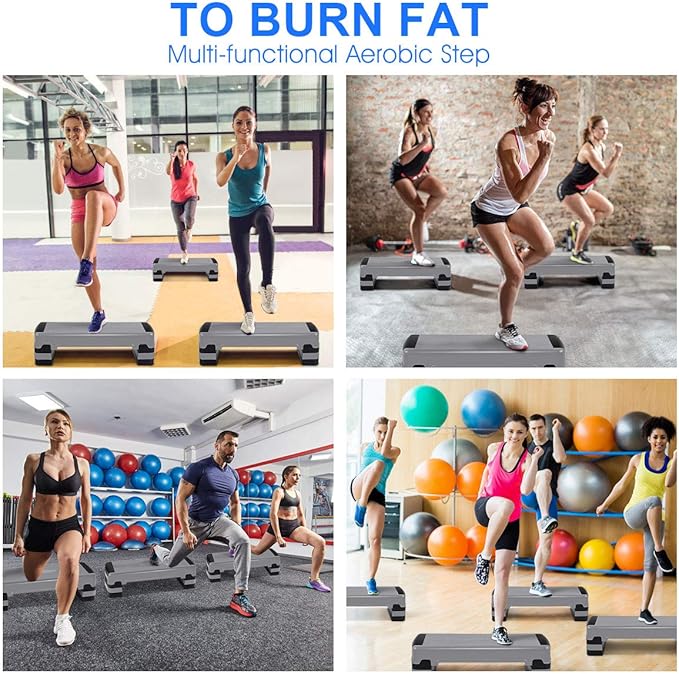 Casart Aerobic Exercise Step Platform 35 Inch W/Non-Slip Surface Adjustable Height 6" - 8" - 10" Exercise Step Platform Trainer Stepper