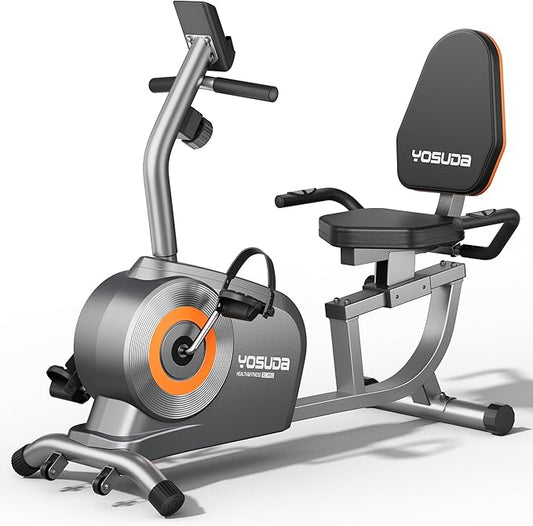 YOSUDA Recumbent Exercise Bike for Home，Magnetic Staionary Bike for Seniors/Adults with Adjustable Seat, 350LB Capacity, 16-level Resistance, LCD Monitor & Pulse Sensors